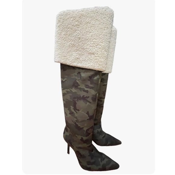 Good American NEW High Kickstand Camo Neoprene Over The Knee Boots~Sherpa~Size 1 - Picture 2 of 12